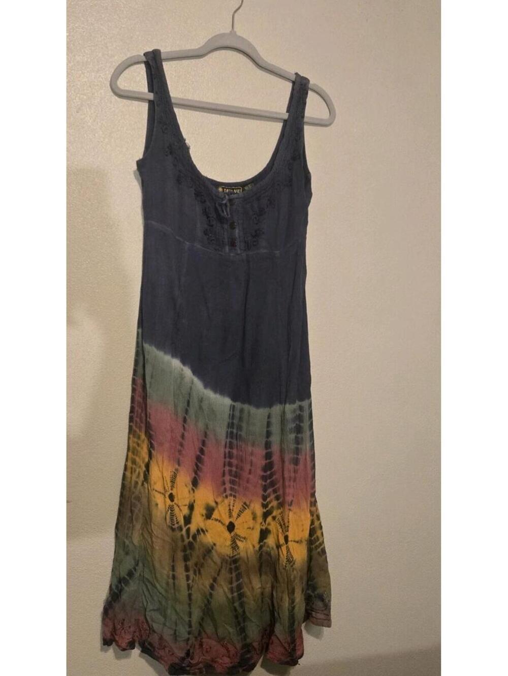Raya Sun Womens Sleeveless Blue Tie Dye Dress Long